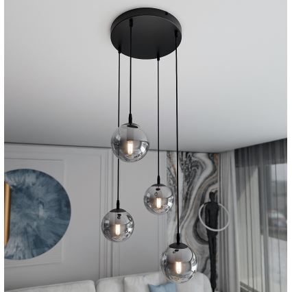 Κρεμαστό φωτιστικό οροφής COSMO 4xE14/10W/230V διάμετρος 40 cm μαύρο/γκρι