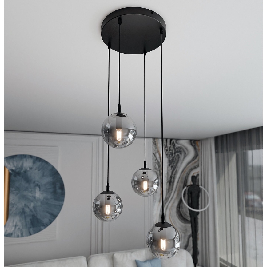 Κρεμαστό φωτιστικό οροφής COSMO 4xE14/10W/230V διάμετρος 40 cm μαύρο/γκρι