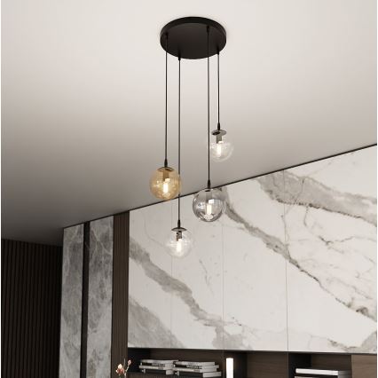 Κρεμαστό φωτιστικό οροφής COSMO 4xE14/10W/230V διάμετρος 40 cm μαύρο/γκρι/μπεζ/διαφανές