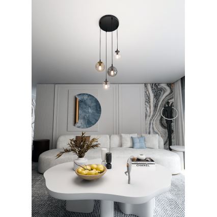 Κρεμαστό φωτιστικό οροφής COSMO 4xE14/10W/230V διάμετρος 40 cm μαύρο/γκρι/μπεζ/διαφανές