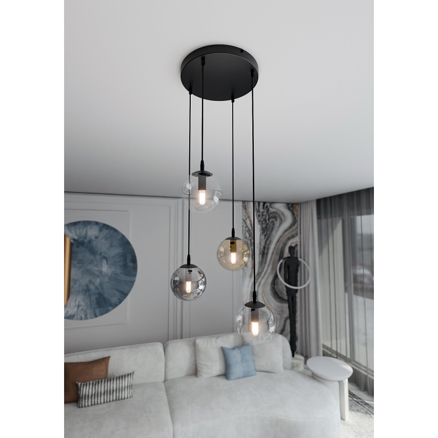 Κρεμαστό φωτιστικό οροφής COSMO 4xE14/10W/230V διάμετρος 40 cm μαύρο/γκρι/μπεζ/διαφανές
