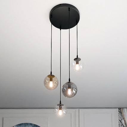 Κρεμαστό φωτιστικό οροφής COSMO 4xE14/10W/230V διάμετρος 40 cm μαύρο/γκρι/μπεζ/διαφανές