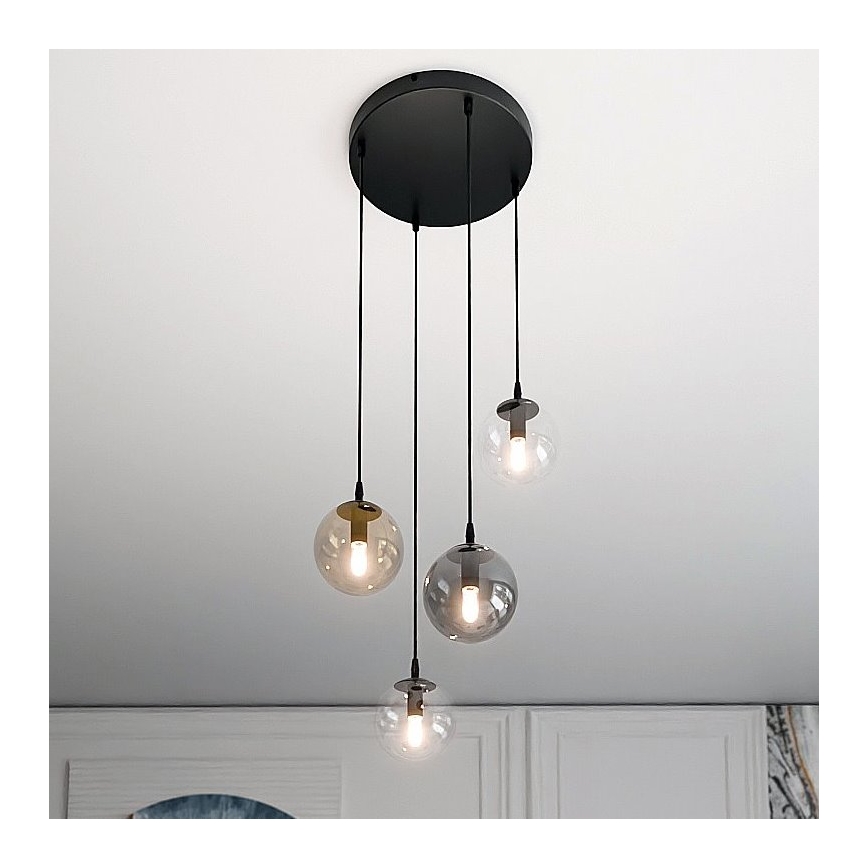 Κρεμαστό φωτιστικό οροφής COSMO 4xE14/10W/230V διάμετρος 40 cm μαύρο/γκρι/μπεζ/διαφανές
