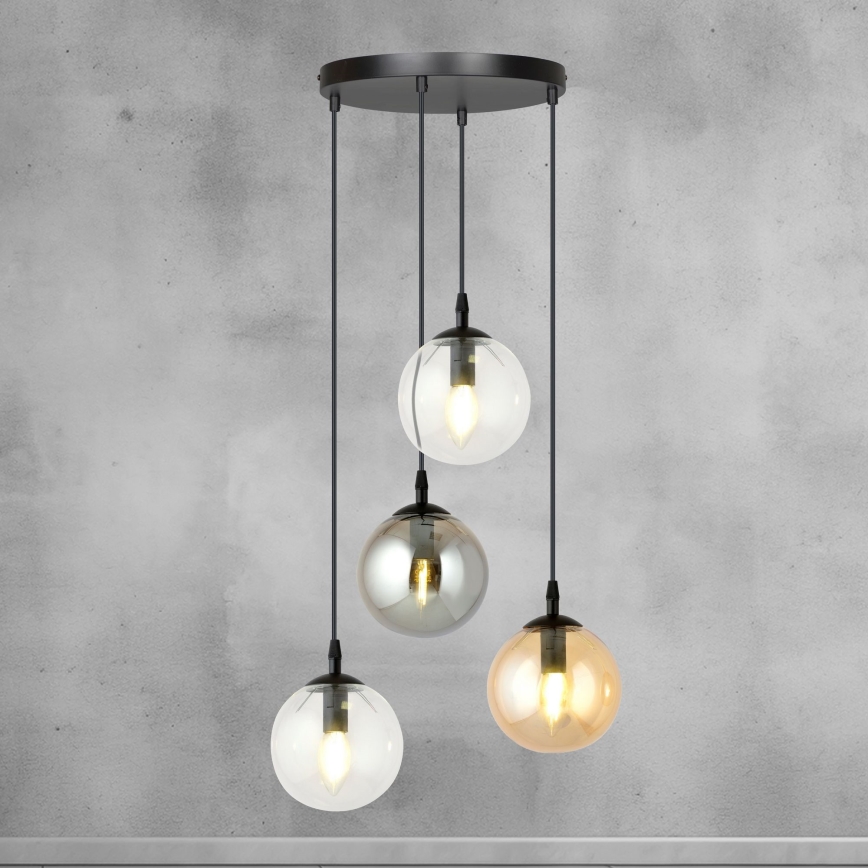 Κρεμαστό φωτιστικό οροφής COSMO 4xE14/10W/230V διάμετρος 40 cm μαύρο/γκρι/μπεζ/διαφανές