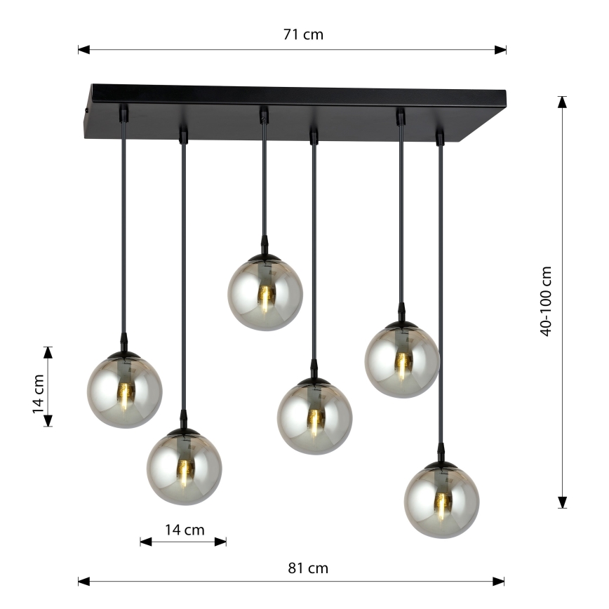 Κρεμαστό φωτιστικό οροφής COSMO 6xE14/10W/230V μαύρο/γκρι