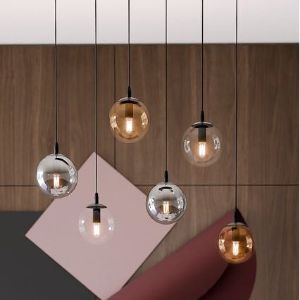 Κρεμαστό φωτιστικό οροφής COSMO 6xE14/10W/230V μαύρο/γκρι/μπεζ/διαφανή