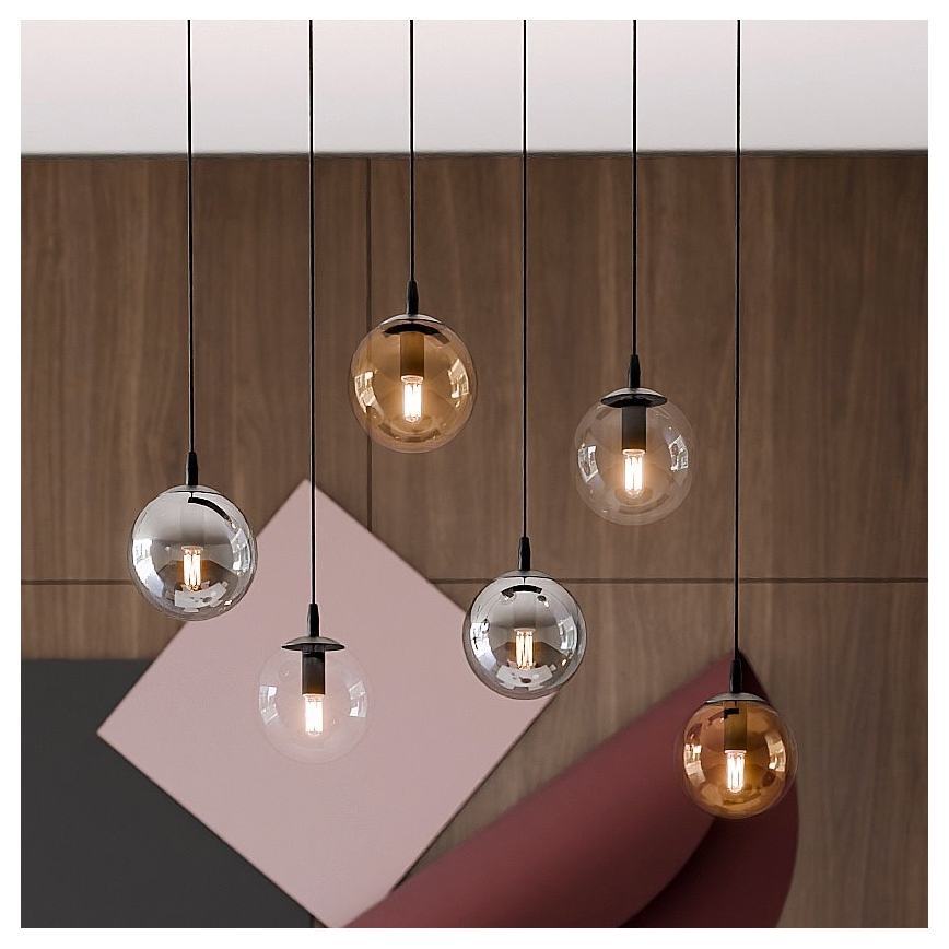 Κρεμαστό φωτιστικό οροφής COSMO 6xE14/10W/230V μαύρο/γκρι/μπεζ/διαφανή