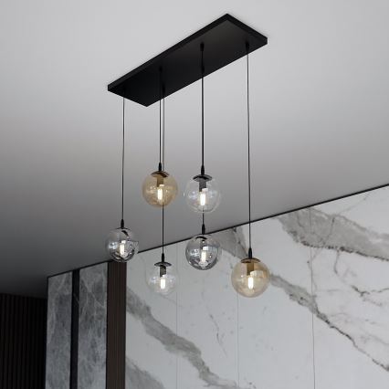 Κρεμαστό φωτιστικό οροφής COSMO 6xE14/10W/230V μαύρο/γκρι/μπεζ/διαφανή