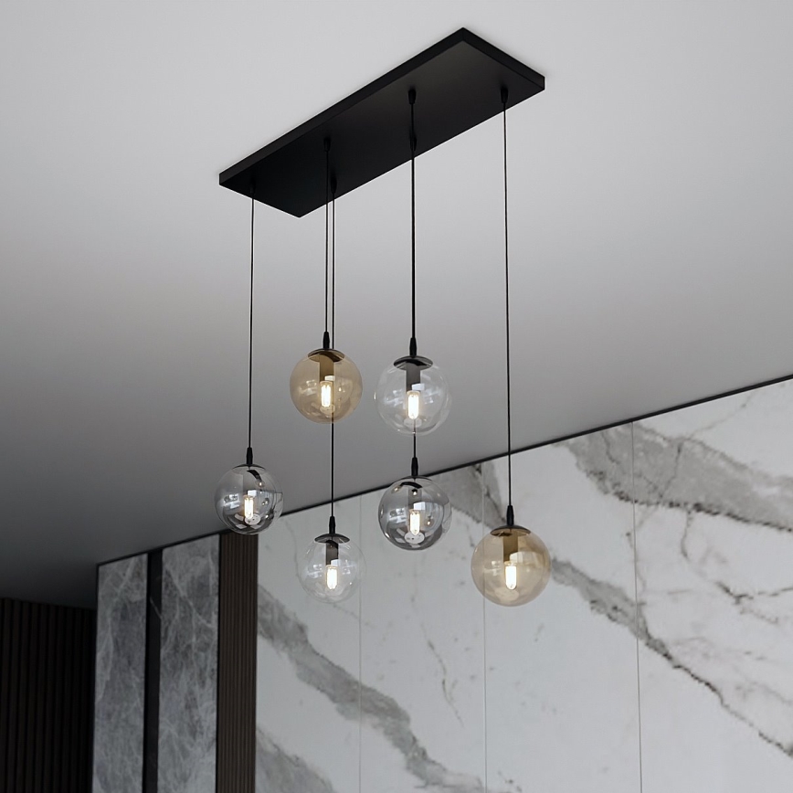 Κρεμαστό φωτιστικό οροφής COSMO 6xE14/10W/230V μαύρο/γκρι/μπεζ/διαφανή