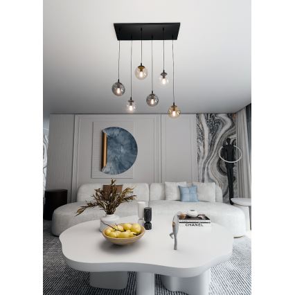 Κρεμαστό φωτιστικό οροφής COSMO 6xE14/10W/230V μαύρο/γκρι/μπεζ/διαφανή