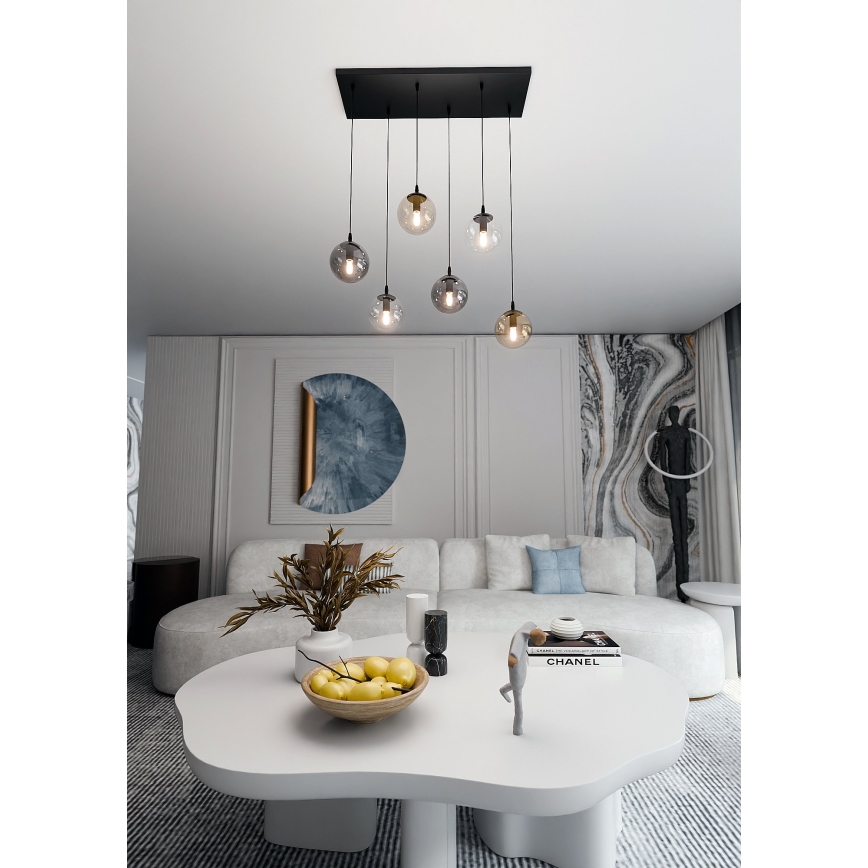 Κρεμαστό φωτιστικό οροφής COSMO 6xE14/10W/230V μαύρο/γκρι/μπεζ/διαφανή