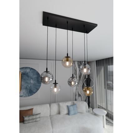 Κρεμαστό φωτιστικό οροφής COSMO 6xE14/10W/230V μαύρο/γκρι/μπεζ/διαφανή