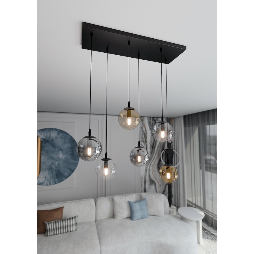 Κρεμαστό φωτιστικό οροφής COSMO 6xE14/10W/230V μαύρο/γκρι/μπεζ/διαφανή