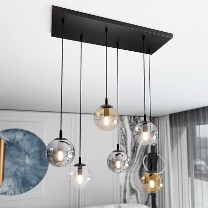 Κρεμαστό φωτιστικό οροφής COSMO 6xE14/10W/230V μαύρο/γκρι/μπεζ/διαφανή