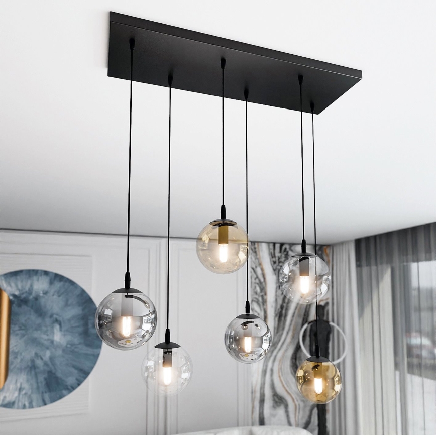 Κρεμαστό φωτιστικό οροφής COSMO 6xE14/10W/230V μαύρο/γκρι/μπεζ/διαφανή