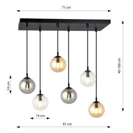 Κρεμαστό φωτιστικό οροφής COSMO 6xE14/10W/230V μαύρο/γκρι/μπεζ/διαφανή