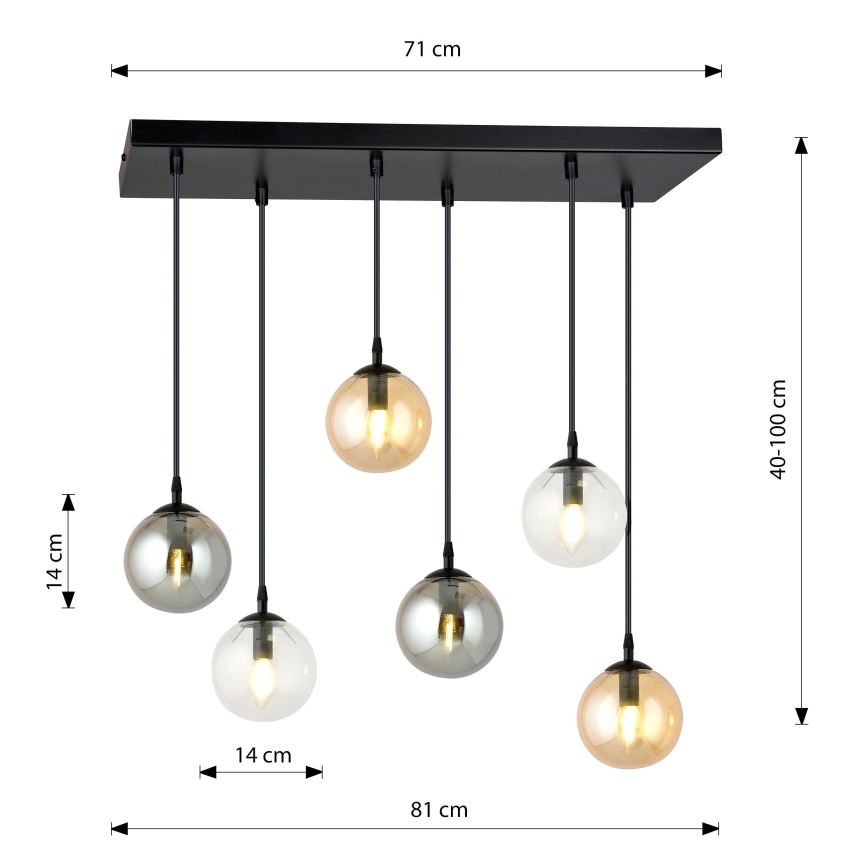 Κρεμαστό φωτιστικό οροφής COSMO 6xE14/10W/230V μαύρο/γκρι/μπεζ/διαφανή