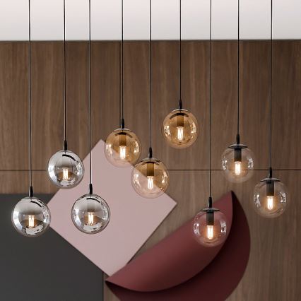 Κρεμαστό φωτιστικό οροφής COSMO 9xE14/10W/230V μαύρο/γκρι/μπεζ/διαφανή