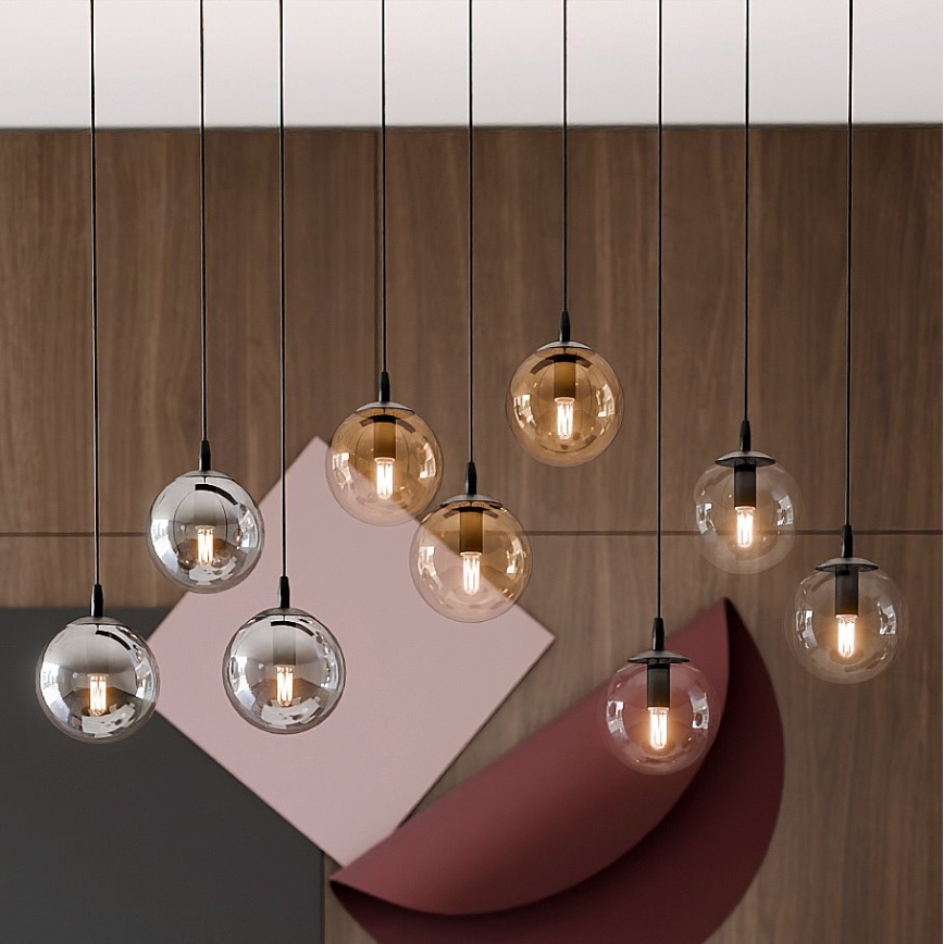 Κρεμαστό φωτιστικό οροφής COSMO 9xE14/10W/230V μαύρο/γκρι/μπεζ/διαφανή