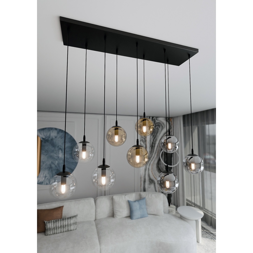 Κρεμαστό φωτιστικό οροφής COSMO 9xE14/10W/230V μαύρο/γκρι/μπεζ/διαφανή