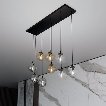 Κρεμαστό φωτιστικό οροφής COSMO 9xE14/10W/230V μαύρο/γκρι/μπεζ/διαφανή