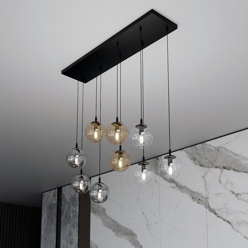 Κρεμαστό φωτιστικό οροφής COSMO 9xE14/10W/230V μαύρο/γκρι/μπεζ/διαφανή