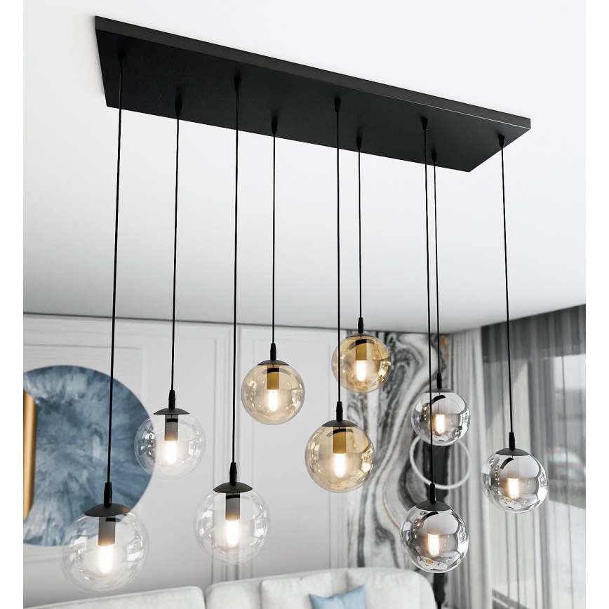 Κρεμαστό φωτιστικό οροφής COSMO 9xE14/10W/230V μαύρο/γκρι/μπεζ/διαφανή