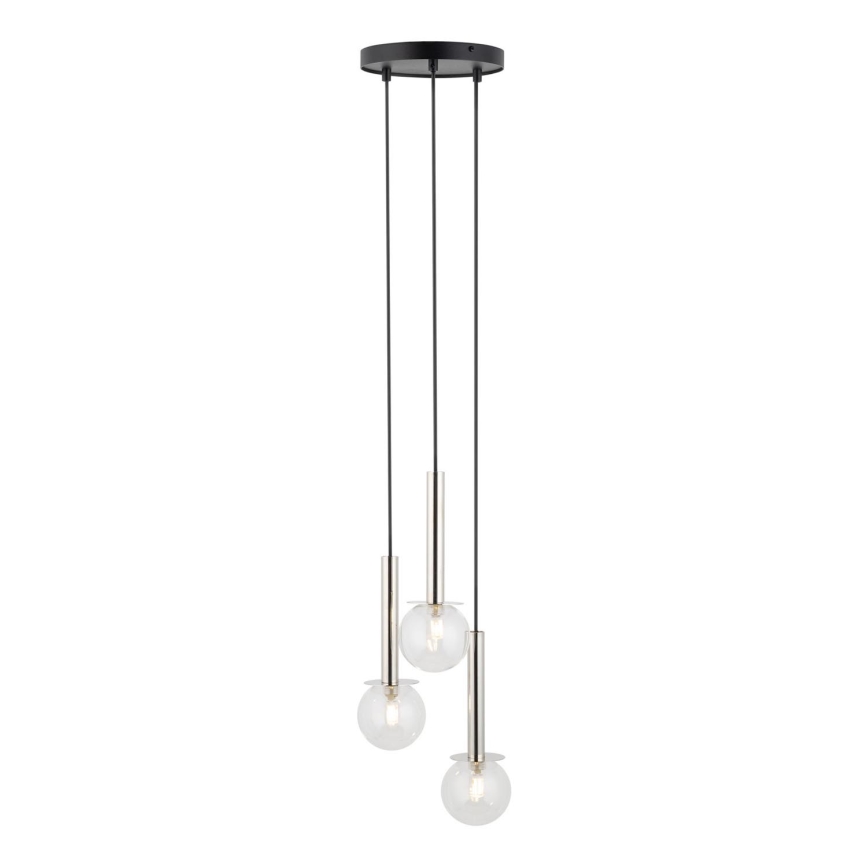 Κρεμαστό φωτιστικό οροφής DAISY 3xG9/12W/230V διάμετρος 27 cm γυαλιστερό χρώμιο/μαύρο/διαφανές