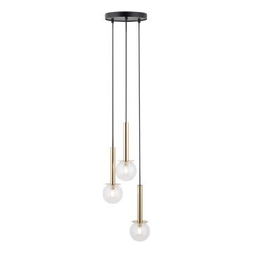 Κρεμαστό φωτιστικό οροφής DAISY 3xG9/12W/230V διάμετρος 27 cm χρυσό/μαύρο/διαφανές