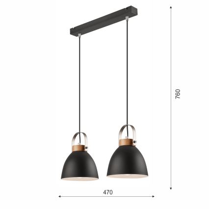 Κρεμαστό φωτιστικό οροφής DANIELLE 2xE27/60W/230V οξιά