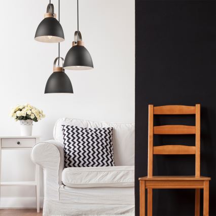 Κρεμαστό φωτιστικό οροφής DANIELLE 3xE27/60W/230V οξιά