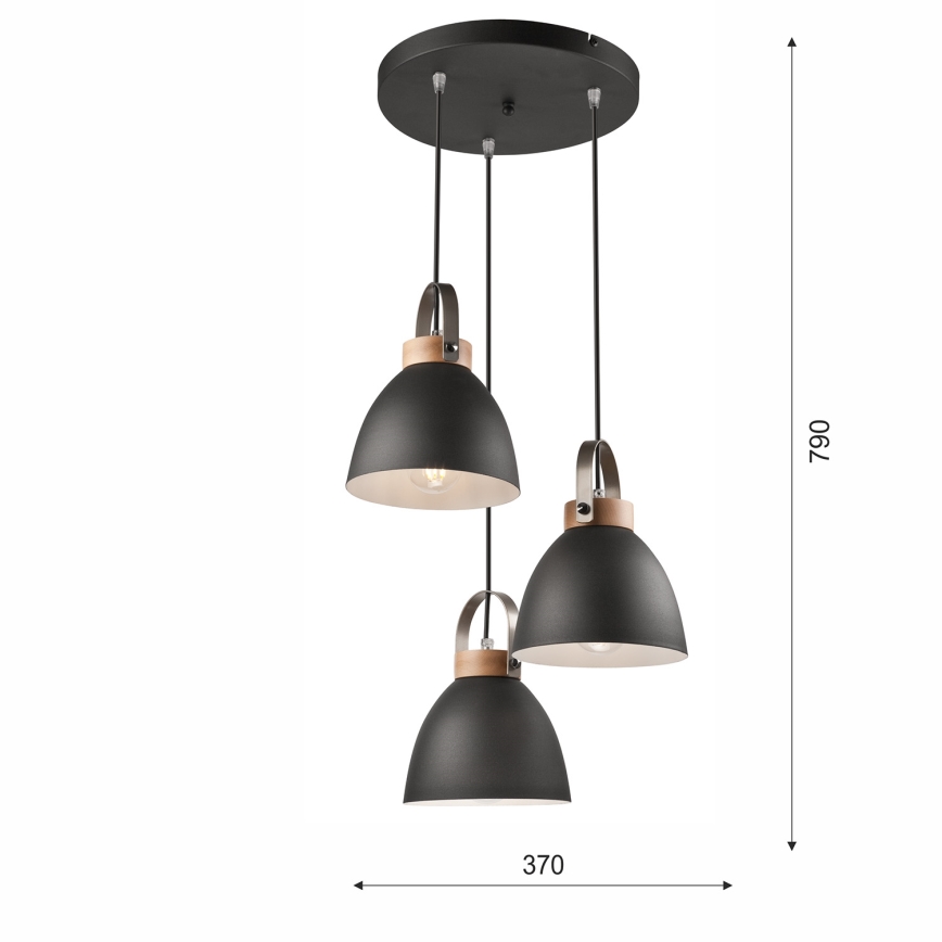 Κρεμαστό φωτιστικό οροφής DANIELLE 3xE27/60W/230V οξιά