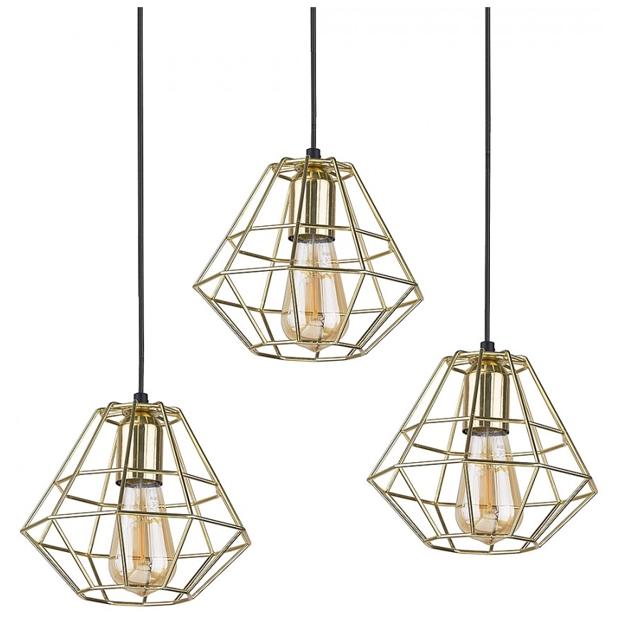 Κρεμαστό φωτιστικό οροφής DIAMOND 3xE27/60W/230V χρυσαφί