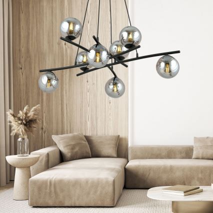 Κρεμαστό φωτιστικό οροφής ESSA 8xE14/10W/230V μαύρο/φιμέ