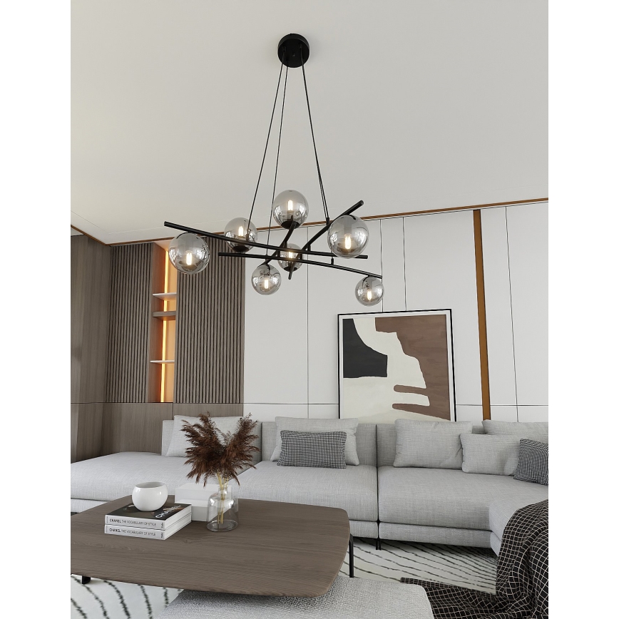 Κρεμαστό φωτιστικό οροφής ESSA 8xE14/10W/230V μαύρο/φιμέ