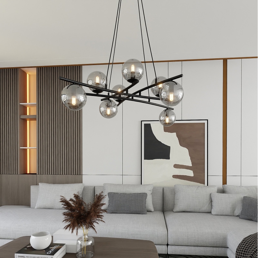 Κρεμαστό φωτιστικό οροφής ESSA 8xE14/10W/230V μαύρο/φιμέ