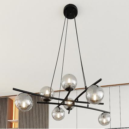 Κρεμαστό φωτιστικό οροφής ESSA 8xE14/10W/230V μαύρο/φιμέ