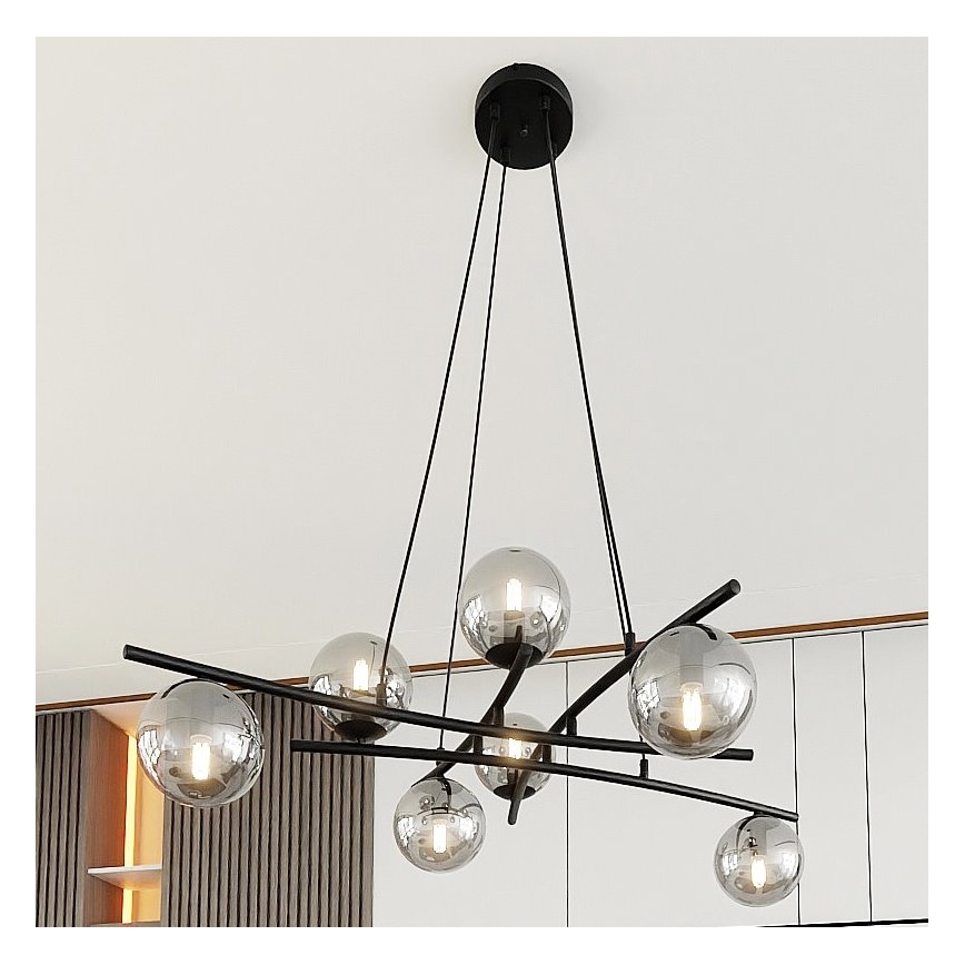 Κρεμαστό φωτιστικό οροφής ESSA 8xE14/10W/230V μαύρο/φιμέ