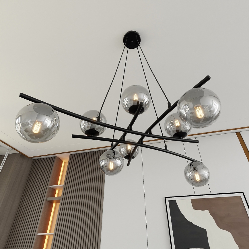 Κρεμαστό φωτιστικό οροφής ESSA 8xE14/10W/230V μαύρο/φιμέ
