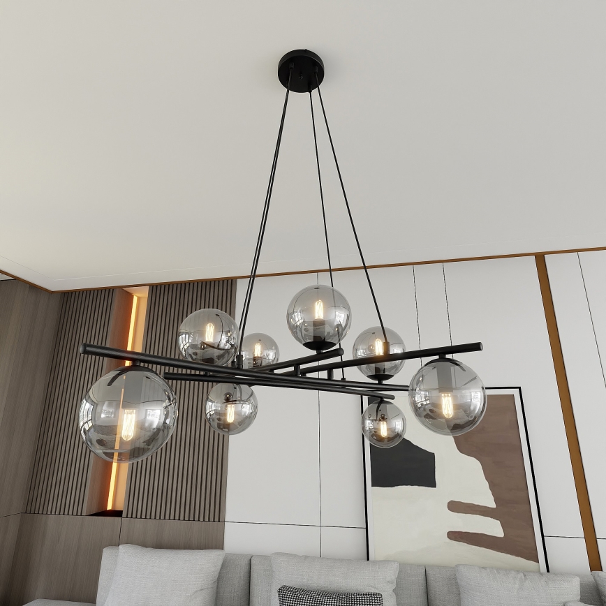 Κρεμαστό φωτιστικό οροφής ESSA 8xE14/10W/230V μαύρο/φιμέ