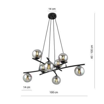 Κρεμαστό φωτιστικό οροφής ESSA 8xE14/10W/230V μαύρο/φιμέ