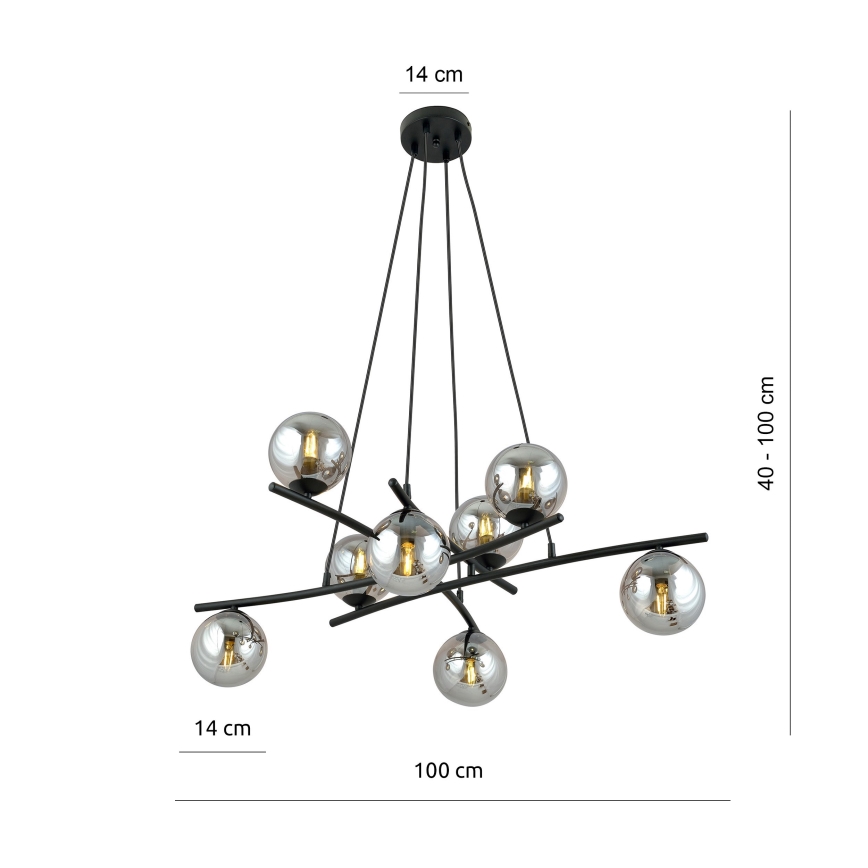 Κρεμαστό φωτιστικό οροφής ESSA 8xE14/10W/230V μαύρο/φιμέ