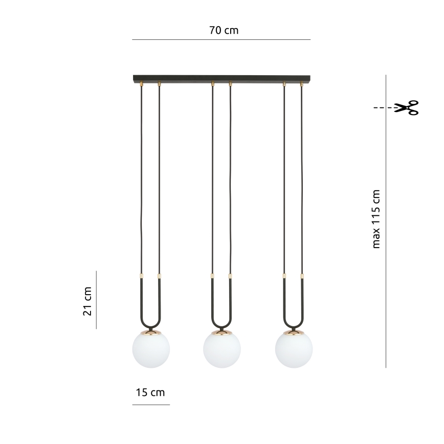 Κρεμαστό φωτιστικό οροφής GLAM 3xE14/10W/230V μαύρο