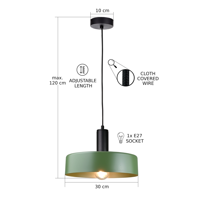 Κρεμαστό φωτιστικό οροφής HAKI 1xE27/60W/230V πράσινο/μαύρο