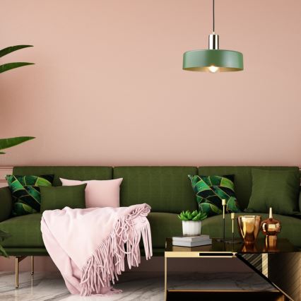 Κρεμαστό φωτιστικό οροφής HAKI 1xE27/60W/230V πράσινο/μαύρο/γυαλιστερό χρώμιο