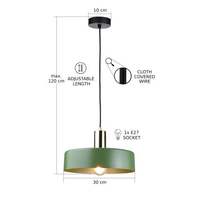 Κρεμαστό φωτιστικό οροφής HAKI 1xE27/60W/230V πράσινο/μαύρο/γυαλιστερό χρώμιο