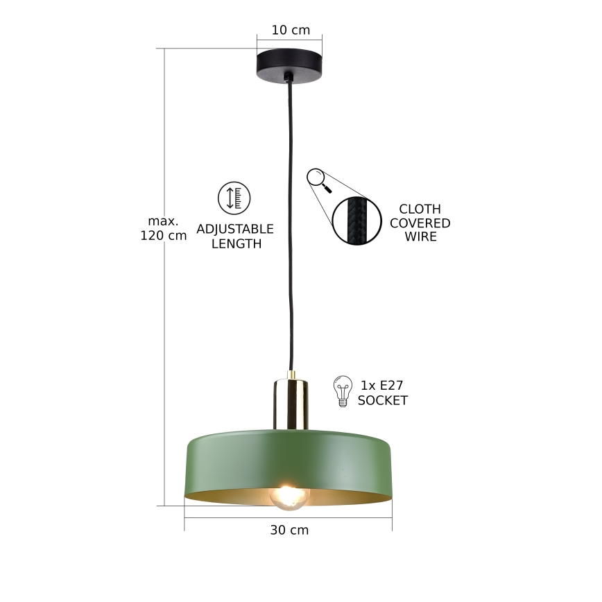 Κρεμαστό φωτιστικό οροφής HAKI 1xE27/60W/230V πράσινο/μαύρο/γυαλιστερό χρώμιο