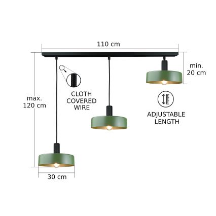 Κρεμαστό φωτιστικό οροφής HAKI 3xE27/60W/230V πράσινο/μαύρο