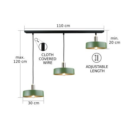 Κρεμαστό φωτιστικό οροφής HAKI 3xE27/60W/230V πράσινο/μαύρο/γυαλιστερό χρώμιο