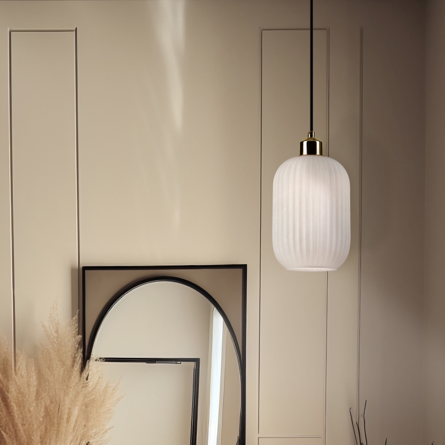Κρεμαστό φωτιστικό οροφής HARMA 1xE27/15W/230V διάμετρος 14 cm λευκό/χρυσό